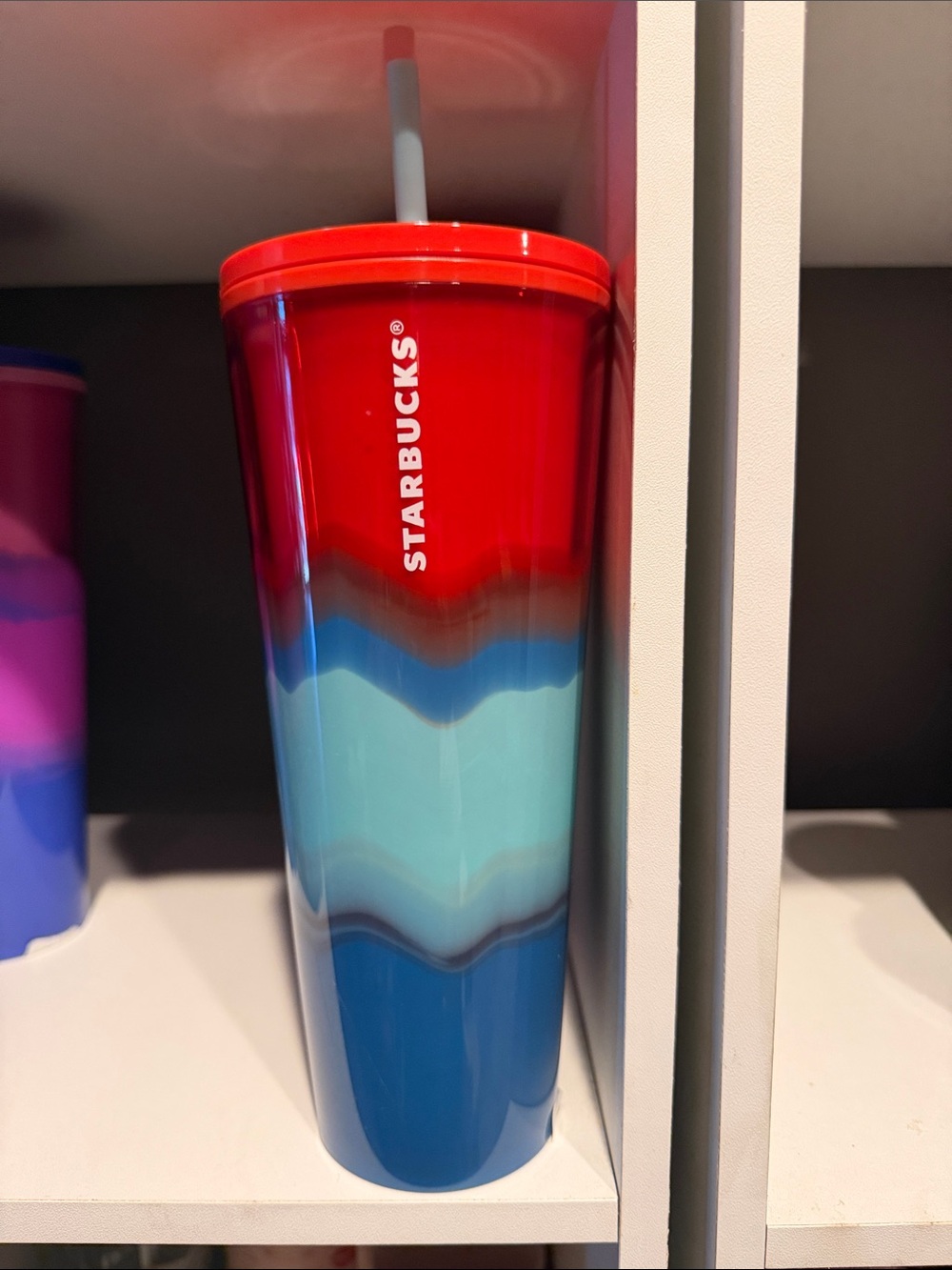 Starbucks Red to Blue Gradient Reusable Tumbler with Straw